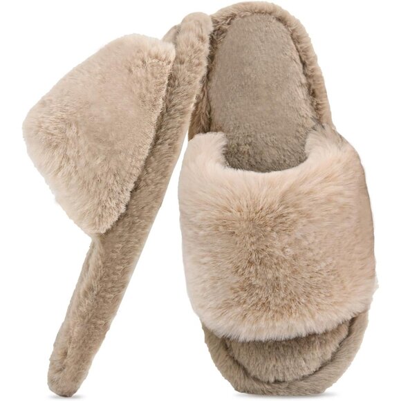 Luxurious Women's Fuzzy Slippers with Memory Foam & Anti-Skid Sole, Open Toe - Picture 1 of 6